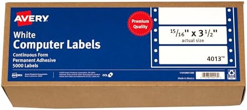 Avery White Computer Labels, 15/16" x 3-1/2", Dot Matrix and Pin-Feed Printers, 5,000 Total (4013) by Avery