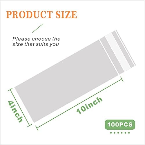 100 pcs 4" x 10" Long Clear Resealable Cellophane Bags Self Sealing Treat Bags Cookie Bags with Adhesive Flap Gift Wrap Poly Bags Plastic Packaging 1.4 mil - Image 2