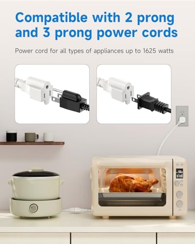 Flat Plug 3Ft Short Extension Cord, White 90-Degree Plug Low Profile Power Adapter, 3-Prong Indoor Grounded Small Extension Cord 16AWG 13A 1625W 2 Pack - Image 6