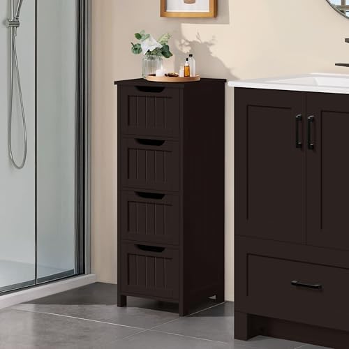 Yaheetech Bathroom Storage Cabinet, 12" W Slim 4-Drawer Design, Espresso - Image 2