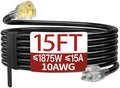 Skrizcable 15 FT 10 Gauge Extension Cord Outdoor, Black Power Cord by Skrizcable