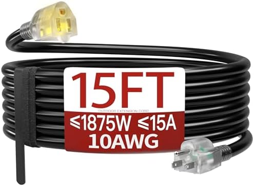 Skrizcable 15 FT 10 Gauge Extension Cord Outdoor, Black Power Cord by Skrizcable
