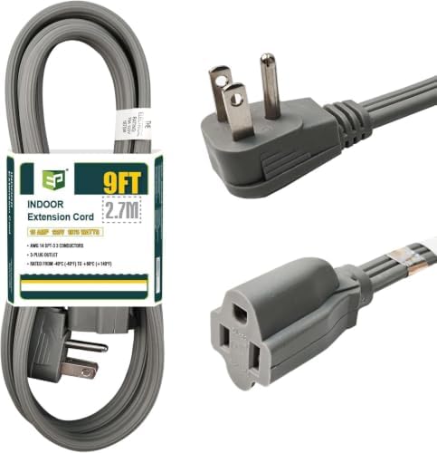 EP 9 Ft Heavy Duty Appliance Extension Cord, 14 AWG 3-Prong Flat Plug, Gray by ENERGYPRO