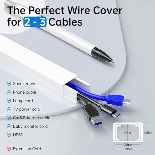 Delamu Cable Hider, 315in Cord Covers for Wires on Wall, One-Cord Cord Hider, Paintable Wire Hiders Wire Covers for Cords, Cable Management for Hiding 2-3 Wires, 20x L15.7 W0.95 H0.55in, White - Image 2