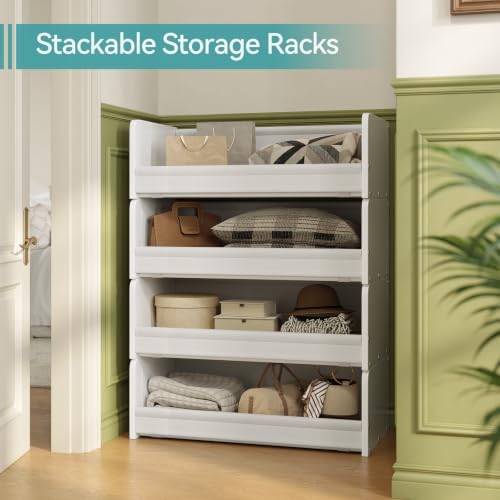 FOUCSSOMEI Closet Organizer and Storage, 4 Tier Stackable Storage Organizer, Wooden & Metal Closet Shelves, Modular Clothes Organizer, Storage Shelf, Bedroom & Closet Organization, Patent Design - Image 4