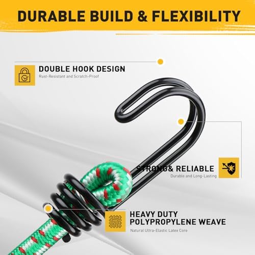 Bungee Cords Heavy Duty Outdoor: 40-Piece Premium Rubber Bungee Cords with Hooks in a Storage Jar Includes 10", 18", 24", 30", 36", 48" Bungee Cord for Camping, Tent, Fastening Items - Image 6
