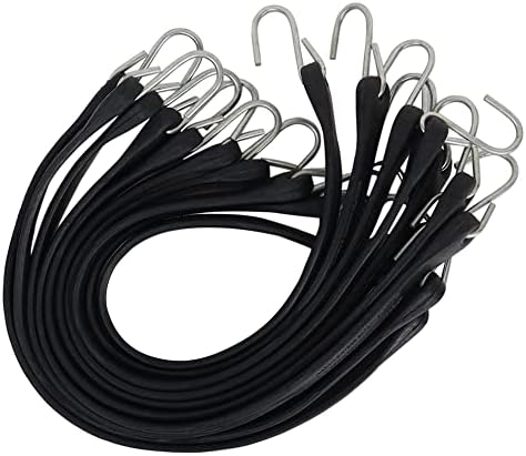 Bungee Strap Cords with Hooks 21”-10PACK Heavy Duty Rubber Tarp Straps with Crimped S Hooks for Securing Truck, Cargo, Tarps in Extreme Weather, 1.5X Max Stretch & 185 LBS Max Load Capacity by VIRTIONZ