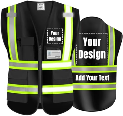 High Visibility Reflective Safety Vest Customize Logo Hi Vis Protective Workwear Outdoor Work Vest (L, Black-green) by YOWESHOP