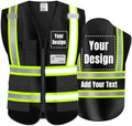 High Visibility Reflective Safety Vest Customize Logo Hi Vis Protective Workwear Outdoor Work Vest (XL, Black-green) by YOWESHOP