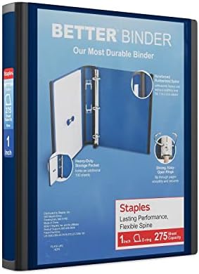 Staples Better Binder, 1 Inch 3-Ring, Navy Blue, Locking Rings, 3-Pk by Staples