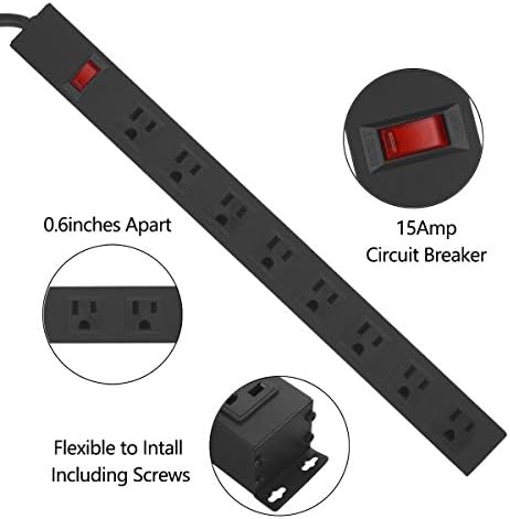 HHSOET Heavy Duty Long 8 Outlets, 14AWG Extension Cord, Black, 10FT, 4 - Image 3