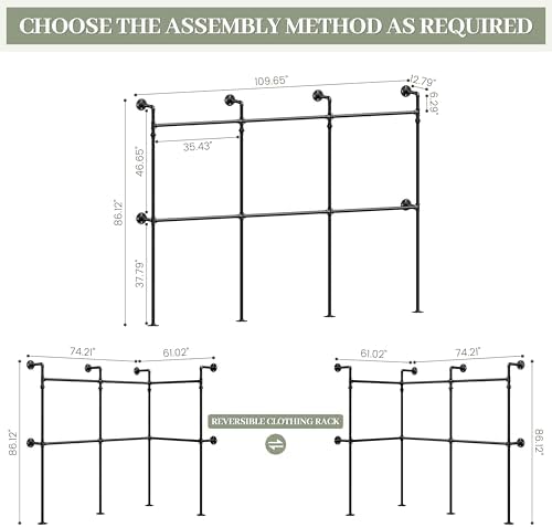 Industrial Pipe Garment Rack 106.3" L-Shaped Wall-Mounted Closet System - Image 2