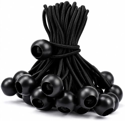 30 Pcs 11 Inches Ball Bungee Cords, Black Heavy Duty Heavyweight Tarp Black Ball Bungee, 4mm Thickness Weather Resistant Tie Down Strap, Suitable for Camping, Securing Tents, Fixing Cables and Hoses by T+TENTA