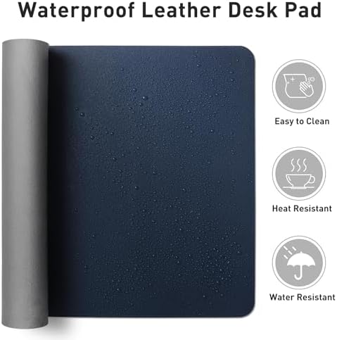 Aothia Leather Desk Pad Protector, Mouse Pad,Office Desk Mat, Non-Slip PU Leather Desk Blotter, Laptop Desk Pad, Waterproof Desk Writing Pad for Office and Home (Dark Blue,36" x 17") - Image 6