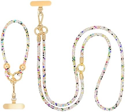 Crystal Phone Strap Crossbody and Wrist Lanyard, Anti Theft Layered & Wrist Strap Cell Phone Neck for Women by FUAHXYESFashionPhoneLayeredJewelry