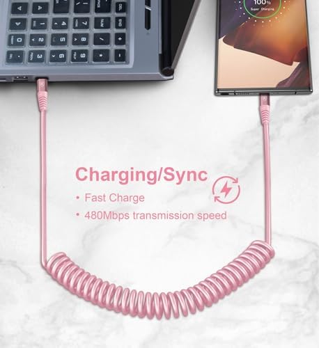 USB C to C Cable 6FT, 2Pack Coiled USB C Fast Charging Cable for CarPlay - Image 5