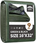 RAINDEWAY 16x32 Feet Tarp Waterproof,9Mil Green/Black Poly Tarps Cover by RAINDEWAY