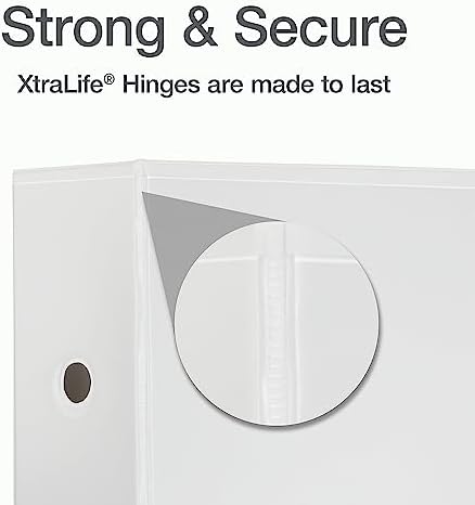 Cardinal 3 Ring Binder, 5 Inch Heavy Duty XtraLife Binder, Locking Slant-D Rings, Crack-Resistant Cover & Spine, ClearVue Covers with Shelf Pull, Holds 1,100 Sheets, White (26350) - Image 5