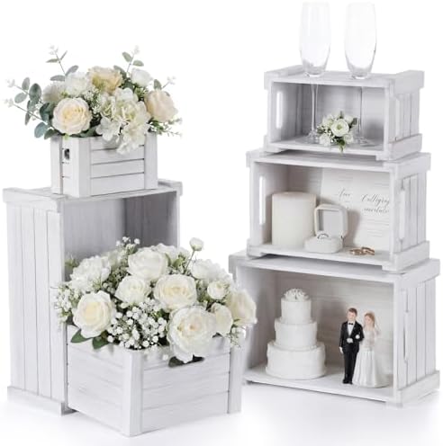 AceOrbit 6 Pcs Decorative Wood Crates with Handle for Display, Vinage White by Unknown