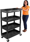 Stand Steady Tubstr 4 Shelf Utility Cart Supports Up to 300 lbs - Heavy-Duty Plastic Service Push Cart with Deep Shelves and 4" Casters, for Offices, Warehouse Storage, Garage (Black, 35 x 18 x 50) by StandSteady