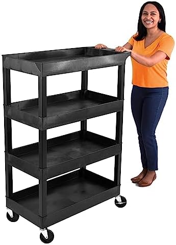 Stand Steady Tubstr 4 Shelf Utility Cart Supports Up to 300 lbs - Heavy-Duty Plastic Service Push Cart with Deep Shelves and 4" Casters, for Offices, Warehouse Storage, Garage (Black, 35 x 18 x 50) by StandSteady