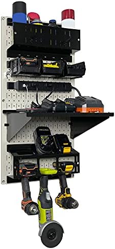 Wall Control Power Tool Storage Organizer Kit Cordless Drill Holder Charging Station Rack 16” x 32” Metal Pegboard Organization System (Beige Pegboard) - Image 3