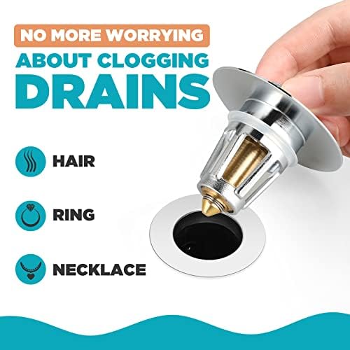 Universal Bathroom Sink Stopper, for 1.1-1.5 Inch Bullet Core Push Type Basin Pop Up Drain Filter, Bathtub Converter Sink Drain Strainer Plug No Overflow with Basket Hair Catcher - Image 3