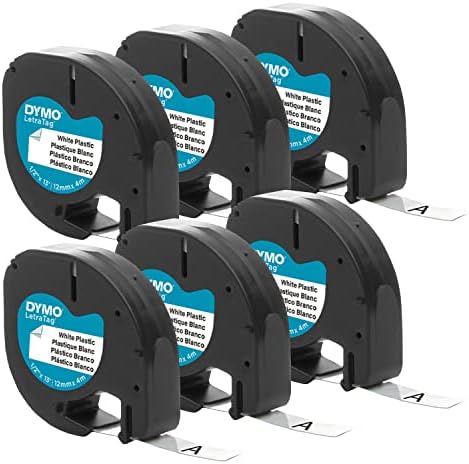 DYMO Authentic LT Plastic Labeling Tape for LetraTag Label Makers, 1/2" (12mm), Black Print On White Tape, 6-Pack by Dymo%C2%AE