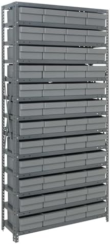 Quantum Storage Systems 1275-701GY Solid Heavy Duty 13 Shelves 48 Super Tuff Euro Gray Bins 75" H x 36" W x 12" D by QuantumStorageSystems