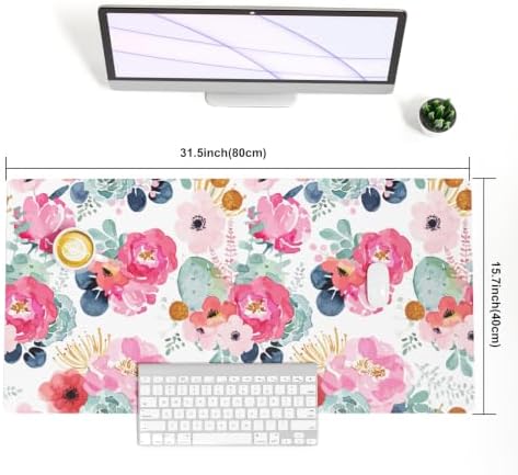 QIYI PU Leather Large Mouse Pad, Waterproof Desk Mat, 31.5" x 15.7", Peony - Image 3
