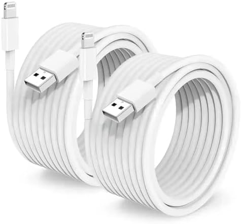 2 Pack Apple MFi Certified Charger Cable 15ft, Lightning to USB Cable Cord 15 Foot, 2.4A Fast Charging,Apple Phone Long Chargers for iPhone 13/12/11/11Pro/11Max/ X/XS/XR/XS Max/8/7/6 White by TUMABER