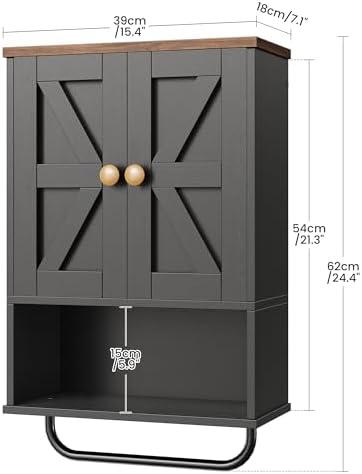 CHOEZON Bathroom Wall Cabinet, Medicine Cabinet with Open Partition and Towel Bar, Rustic Storage Cabinet with Open and Hidden Storage Space, for Bathroom, Living Room, Kitchen, Black and Walnut - Image 3