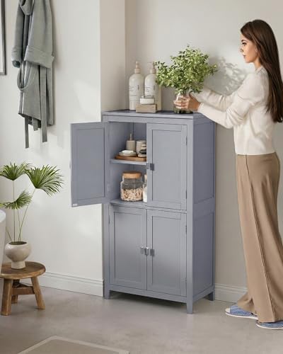 VASAGLE Bathroom Floor Storage Cabinet with 4 Doors, Dove Gray, - Image 2