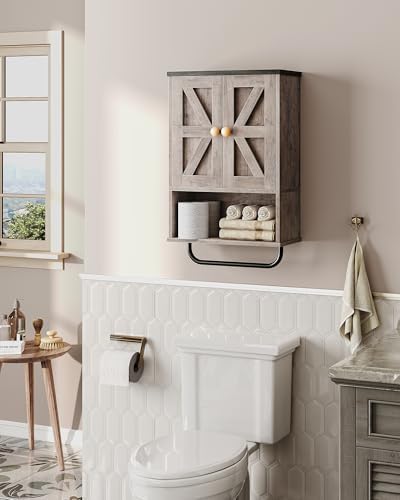 CHOEZON Bathroom Wall Cabinet, Medicine Cabinet with Open Partition and Towel Bar, Rustic Storage Cabinet with Open and Hidden Storage Space, for Bathroom, Living Room, Greige and Charcoal Black - Image 5