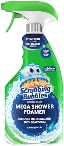 Scrubbing Bubbles Mega Shower Foamer Disinfecting Spray, Multi-Surface Bathroom and Tile Cleaner Grime Fighter, Removes 100% Soap Scum, Rainshower Scent, 32 oz by ScrubbingBubbles