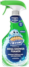 Scrubbing Bubbles Mega Shower Foamer Disinfecting Spray, Multi-Surface Bathroom and Tile Cleaner Grime Fighter, Removes 100% Soap Scum, Rainshower Scent, 32 oz by ScrubbingBubbles