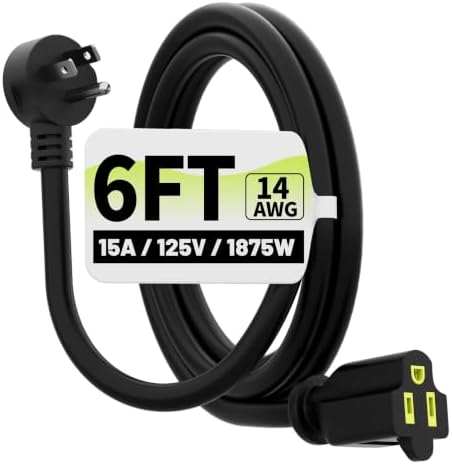 Vockjour 6 FT 14 Gauge Low Profile Flat Plug Extension Cord Black by Vockjour