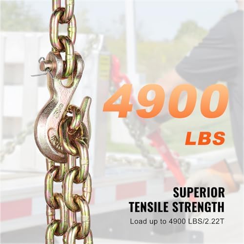 VEVOR G80 Transport Binder Chain, 5/16" x 14.2' Tow Chain with Clevis Grab Hooks, 4900 lbs Safe Working Load, Heavy Duty Trailer Logging Chain for Transporting Towing Truck Tie Down Binding Equipment - Image 5