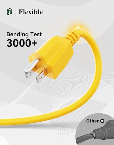 PLUGTUL 50FT Outdoor Extension Cord with Multiple Outlets, 14 Gauge, 3-Outlet, SJTW, 15A 14AWG 1875W SJTW, ETL Listed - Great for Garage, Garden and Home, Yellow - Image 4