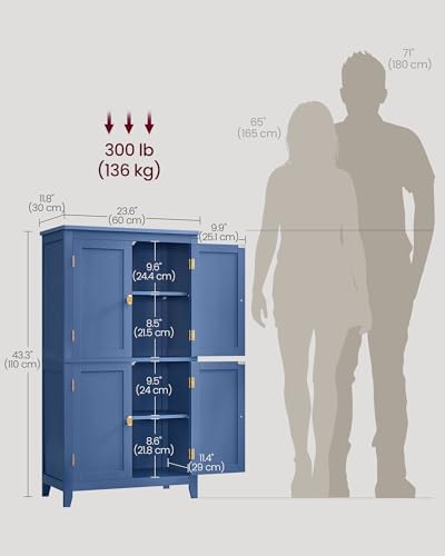 VASAGLE Bathroom Floor Storage Cabinet with 4 Doors, Bijou Blue - Image 3