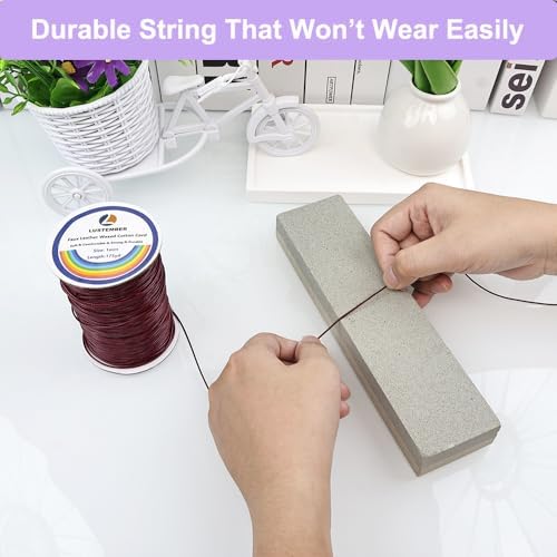 LUSTEMBER 1mm Faux Leather Waxed Cotton Cord, 175 Yards – Durable Necklace String, Soft and Textured Cord for Necklaces, Bracelets, and Jewelry Making - Image 4