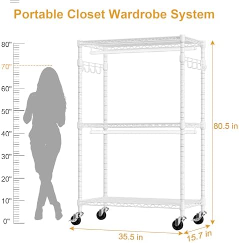 ULIFHOME P1 Rolling Clothes Rack, Portable Wardrobe Closet Holds 500lbs - Image 6