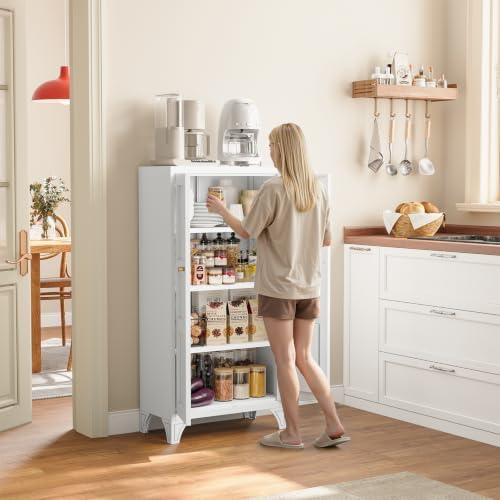 Yizosh Metal Storage Cabinet with Doors and 3 Adjustable Shelves - 47" White Kitchen Pantry Storage Cabinet Locker for Kitchen,Living Room,Dining Room - Image 4