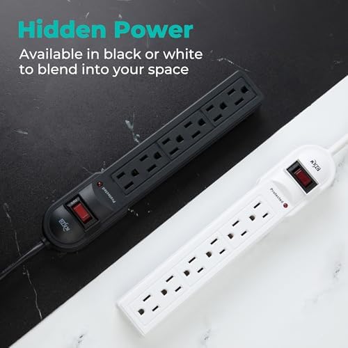 KMC 6-Outlet Surge Protector Power Strip 2-Pack, Overload Protection, 4-Foot Cord, 900 Joule - White - Image 6