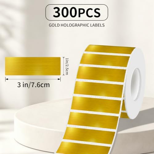 1 * 3Inch Holographic Gold Thermal Labels, Waterproof Printable Direct Thermal Stickers, Self-Adhesive for Small Business Logo, QR Code, Price Tag & Packaging, 300Pieces/Roll - Image 3