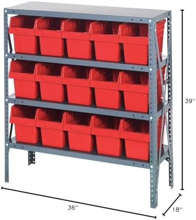 Quantum Storage Systems 1839-SB804RD Solid Heavy Duty 4 Shelves 15 Store-MAX Red Bins 39" H x 36" W x 18" D - Image 2