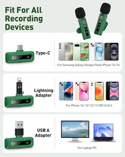 USB C Wireless Lavalier Microphone for iPhone, iPad & Android Phone, Green - Image 5