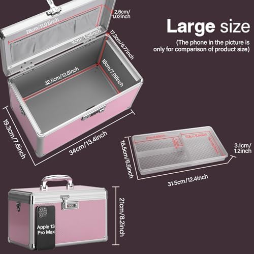Medicine Lock Box with Combination Lock - 13.4 x 7.6 x 8.2 Inches - First Aid Safe Medication Storage Box, Medications and Personal Items, Safe Boxes for Home and Outdoor - Pink - Image 2