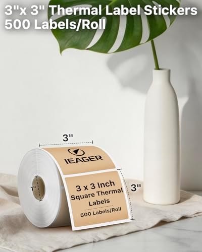 iEager Brown 3" x 3" Square Thermal Label Stickers, 500 Labels/Roll - Image 2
