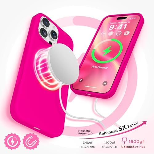 GolbinBox Magnetic for iPhone 16 Pro Max Case, Silicone Cover, Neon Pink - Image 3